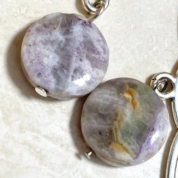 2/$20, Genuine Purple Opalized Fluorite Celtic Trinity Sterling Silver Earrings - Picture 3 of 9